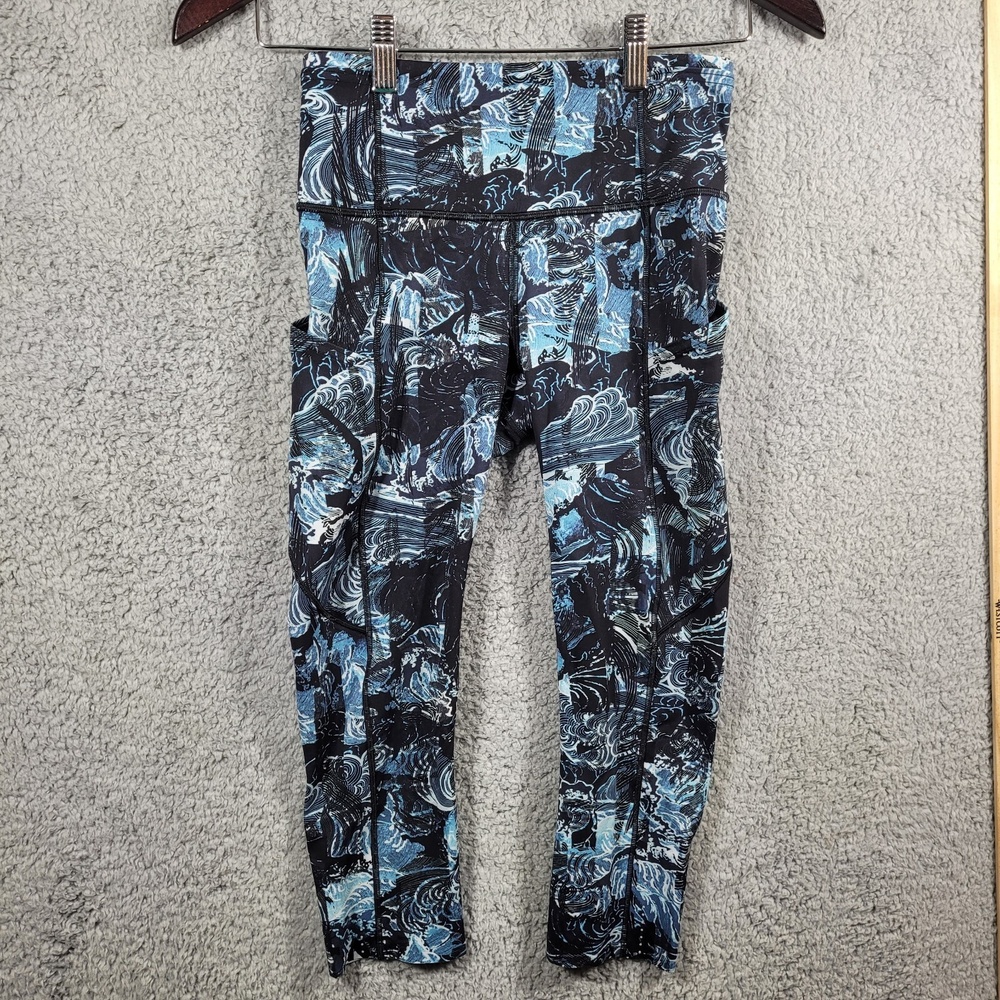 LULULEMON Fast Free Crop 4 Eternal Wave Starlight Black Run Gym PULLTAG ATTACHED